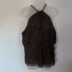 Michael Kors Beaded Brown & Black Leopard Halter Blouse Size 16